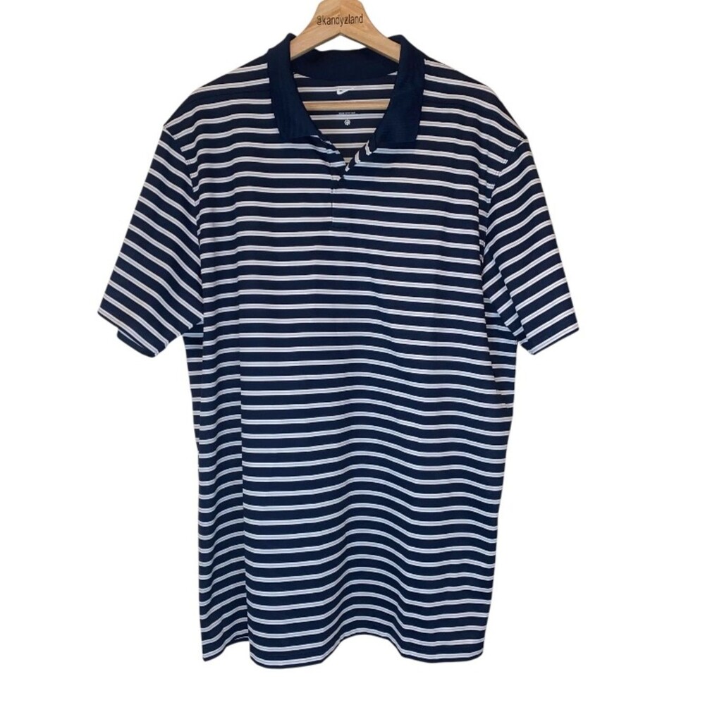 NIKE Dri Fit Navy Blue Striped Mens Shirt Sleeve Polo